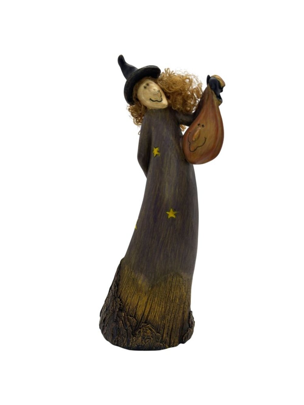 Hand-Painted Witch Figurine 11.5" With Pumpkin Bag Halloween Decor Sculpture